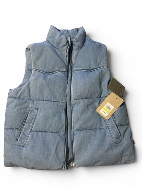 Levi Strauss & Co Size M Puffer Denim Jeans Full Zip Vest Jacket NWT BLUE